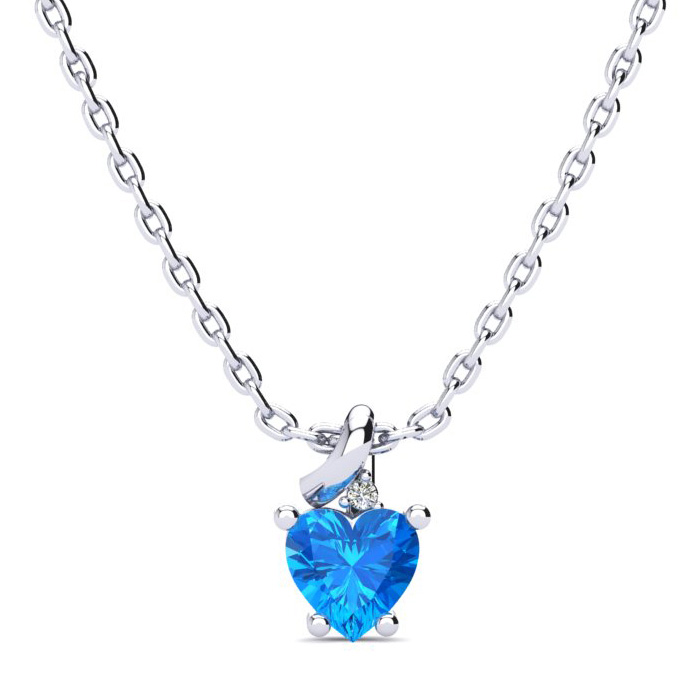 1/2 Carat Blue Topaz & Diamond Heart Necklace in White Gold (2 g), , 18 Inch Chain by SuperJeweler