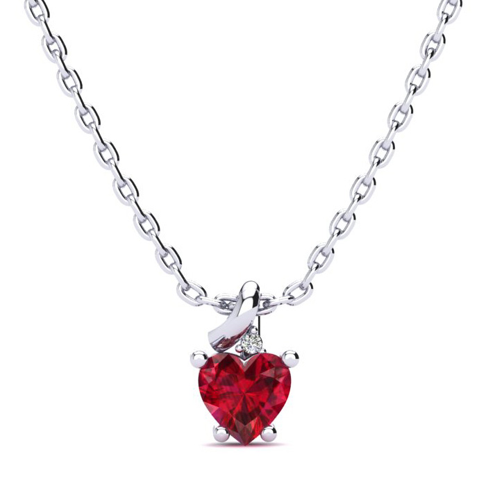 1/2 Carat Created Ruby & Diamond Heart Necklace in White Gold (2 g), , 18 Inch Chain by SuperJeweler