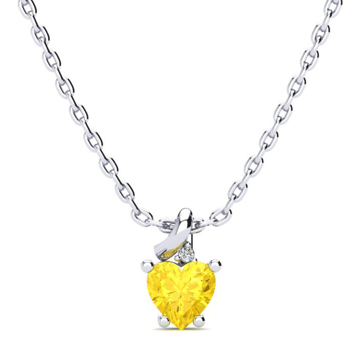 1/2 Carat Citrine & Diamond Heart Necklace in White Gold (2 g), , 18 Inch Chain by SuperJeweler