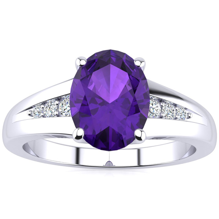 1 Carat Oval Shape Amethyst & Diamond Ring in White Gold (2 g),  by SuperJeweler