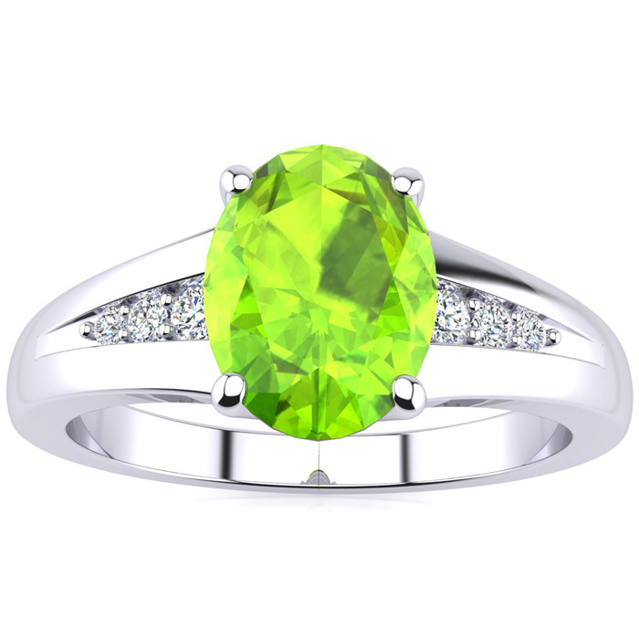 1.5 Carat Oval Shape Peridot & Diamond Ring in White Gold (2 g),  by SuperJeweler