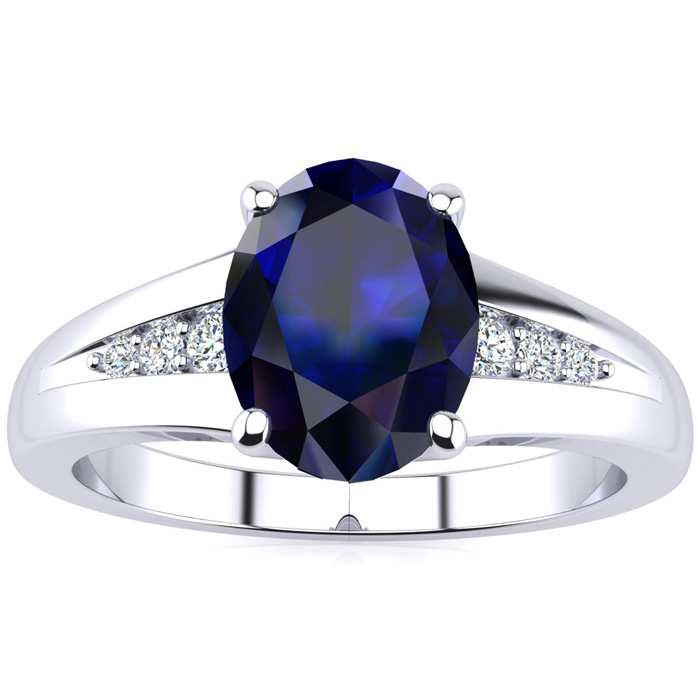 1 2/3 Carat Oval Shape Sapphire & Diamond Ring in White Gold (2 g),  by SuperJeweler