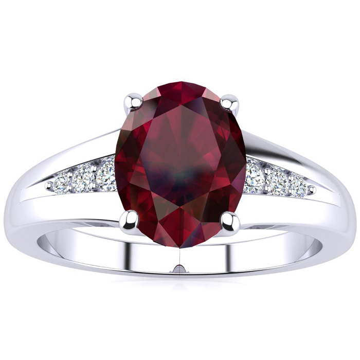 1.5 Carat Oval Shape Ruby & Diamond Ring in White Gold (2 g),  by SuperJeweler