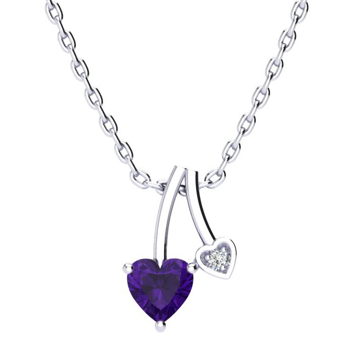 1/2 Carat Heart Shaped Amethyst & Diamond Necklace in White Gold (3 g), , 18 Inch Chain by SuperJeweler