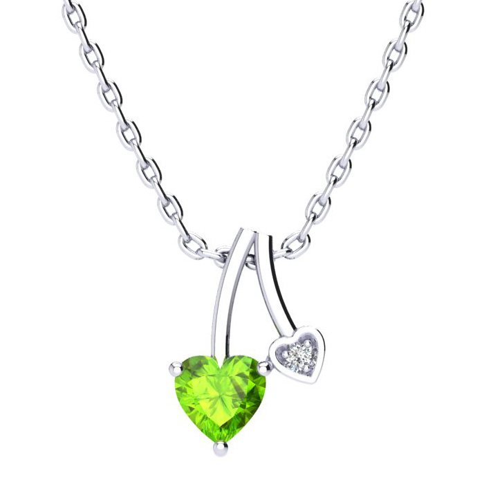 1/2 Carat Heart Shaped Peridot & Diamond Necklace in White Gold (3 g), , 18 Inch Chain by SuperJeweler