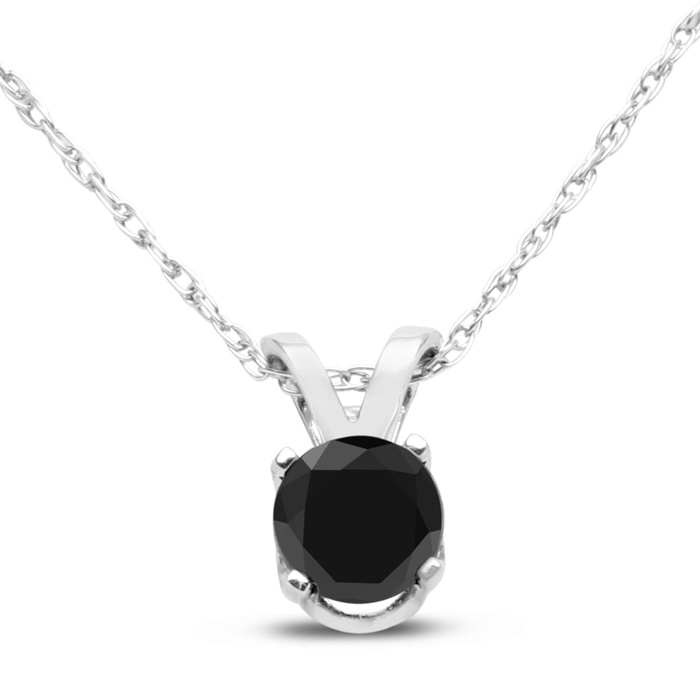 1/3 Carat Black Diamond Solitaire Pendant Necklace In 14k White Gold (1 G), 18 Inch Chain By SuperJeweler