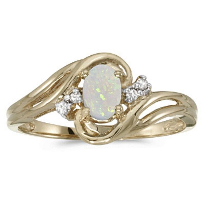 1/4 Carat Flowing Oval Opal & Diamond Ring in 14k Yellow Gold,  by SuperJeweler