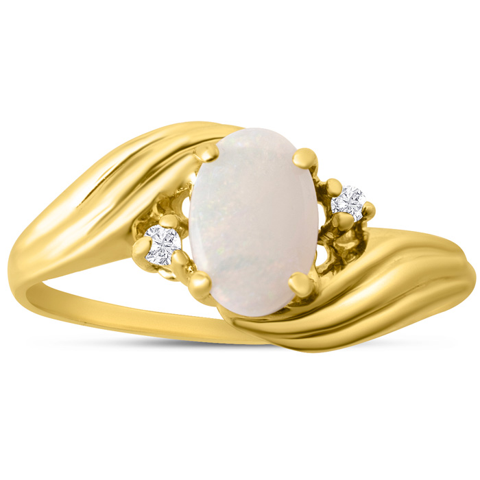 1/4 Carat Oval Opal Ring W/ .03 Carat Diamonds In 14k Yellow Gold, H/I By SuperJeweler