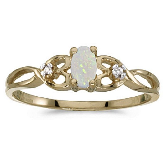 1/6 Carat Weaving Oval Opal & Diamond Ring in 14k Yellow Gold,  by SuperJeweler