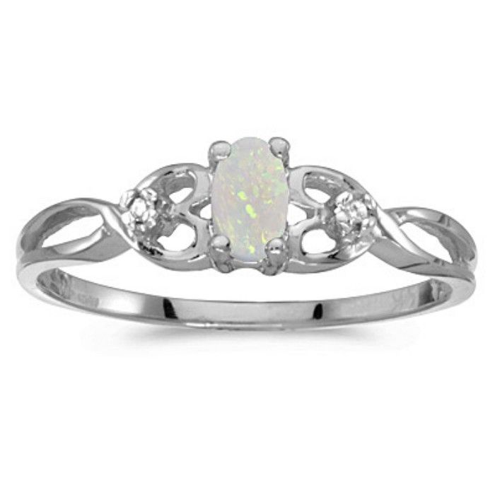 1/6 Carat Weaving Oval Opal & Diamond Ring in 14k White Gold,  by SuperJeweler