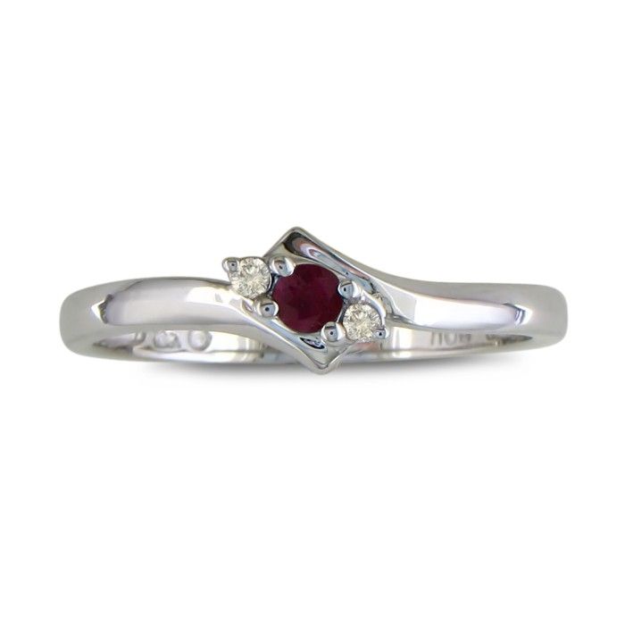 Dainty Bypass Ruby & Diamond Ring in White Gold (1.6 g),  by SuperJeweler