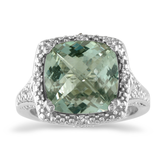 4 Carat Green Amethyst & 4 Diamond Ring, Sterling Silver, , Size 5 by SuperJeweler