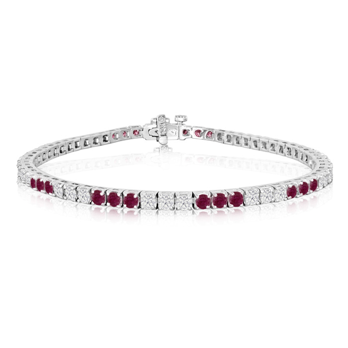 Fine Quality 4.86 Carat Ruby & Diamond Bracelet In 14k White Gold (12 G), H/I, 7 Inch By SuperJeweler