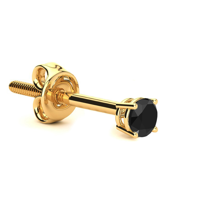 1/8 Carat Black Single Diamond Stud Earring in 14k Yellow Gold by SuperJeweler