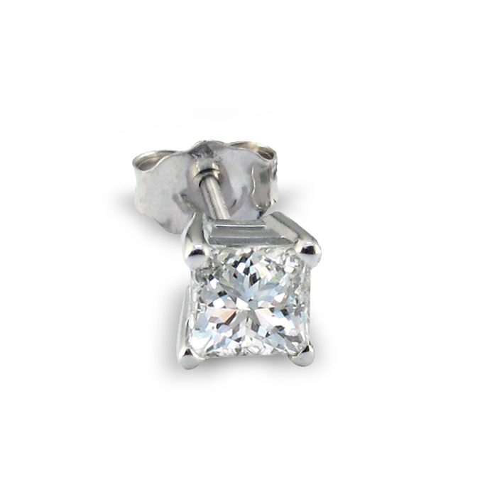 1/2 Carat Princess Cut Single Diamond Stud Earring in 14k White Gold (1 g),  by SuperJeweler