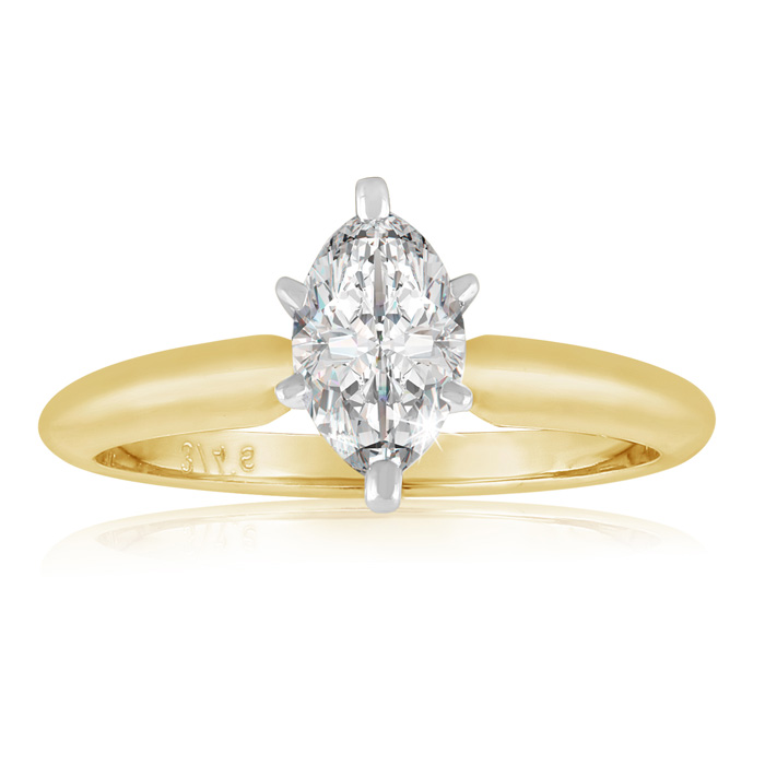 3/4ct Marquise Diamond Engagement Ring, Yellow Gold