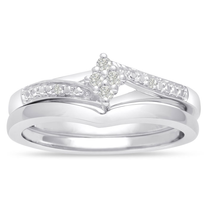 Marquise Shaped Diamond Bridal Engagement Ring Set in Sterling Silver,  by SuperJeweler