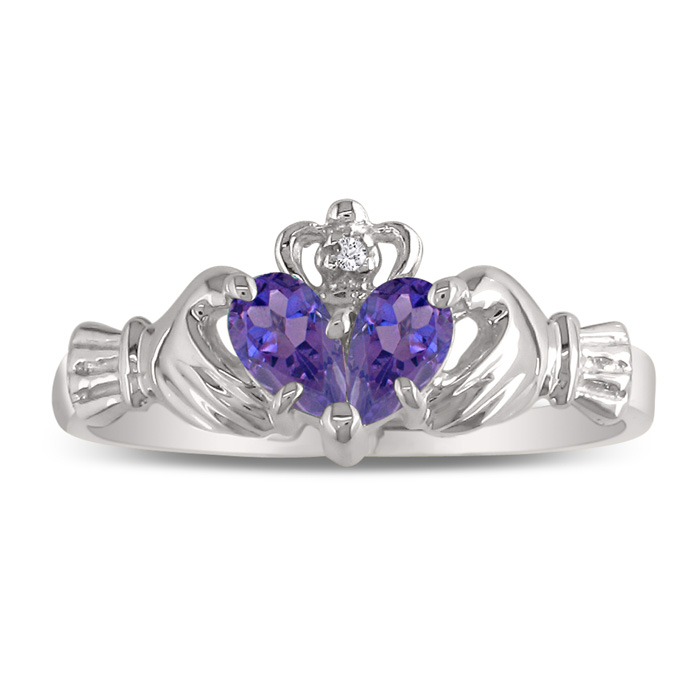 Amethyst Claddagh Ring in White Gold,  by SuperJeweler