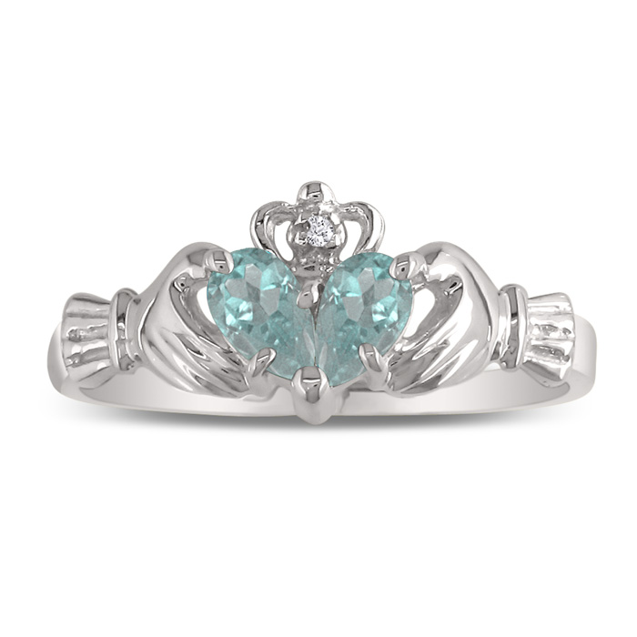 Aquamarine Claddagh Ring In 10k White Gold, I/J By SuperJeweler