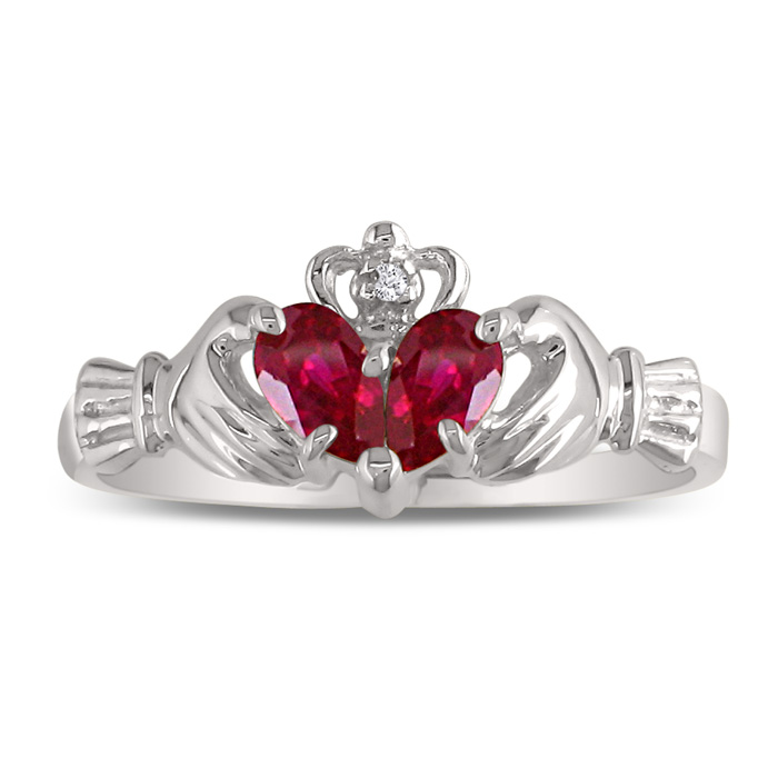 Ruby Claddagh Ring in White Gold,  by SuperJeweler