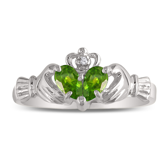 Peridot Claddaugh Ring in White Gold,  by SuperJeweler