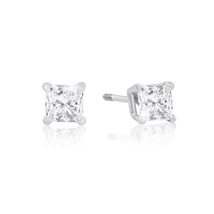 1/2 Carat Princess Cut Diamond Stud Earrings in 14k White Gold, G/H Color, SI by SuperJeweler