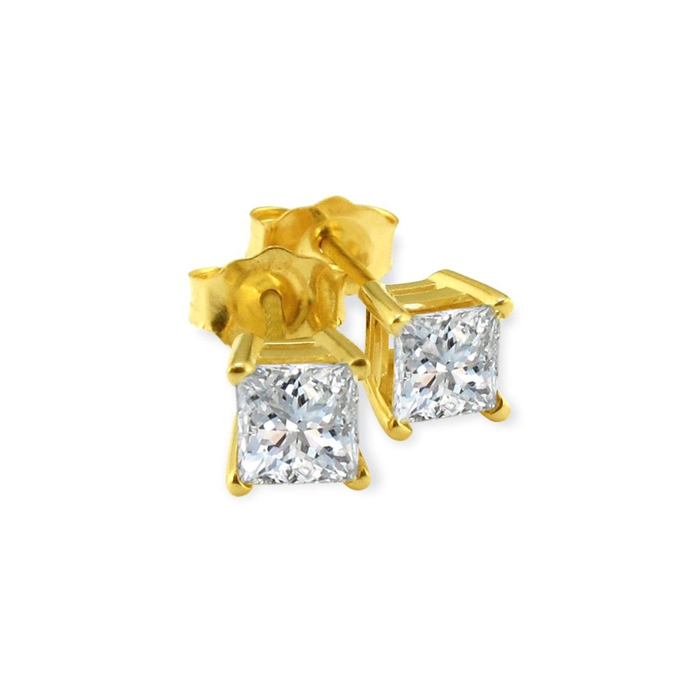 1/2 Carat Princess Cut Diamond Stud Earrings in 14k Yellow Gold, G/H Color, SI by SuperJeweler