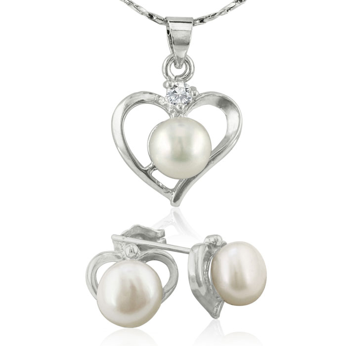 Heart Freshwater Pearl Pendant w/ Free Matching Earrings by SuperJeweler