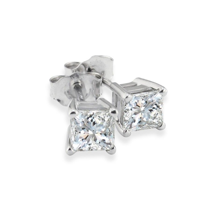 3/4 Carat Princess Cut Diamond Stud Earrings in 14k White Gold, G/H Color, SI by SuperJeweler