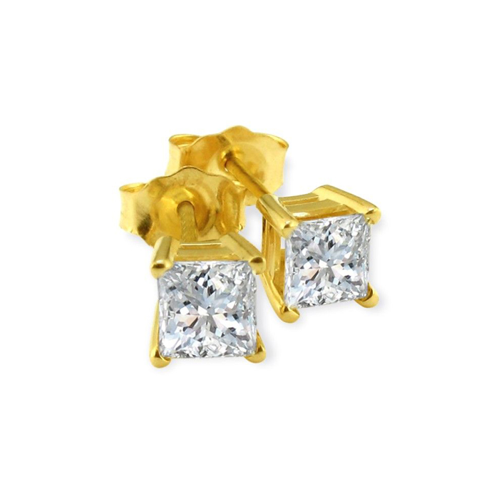 3/4 Carat G/H Color SI Princess Cut Diamond Stud Earrings in 14k Yellow Gold by SuperJeweler