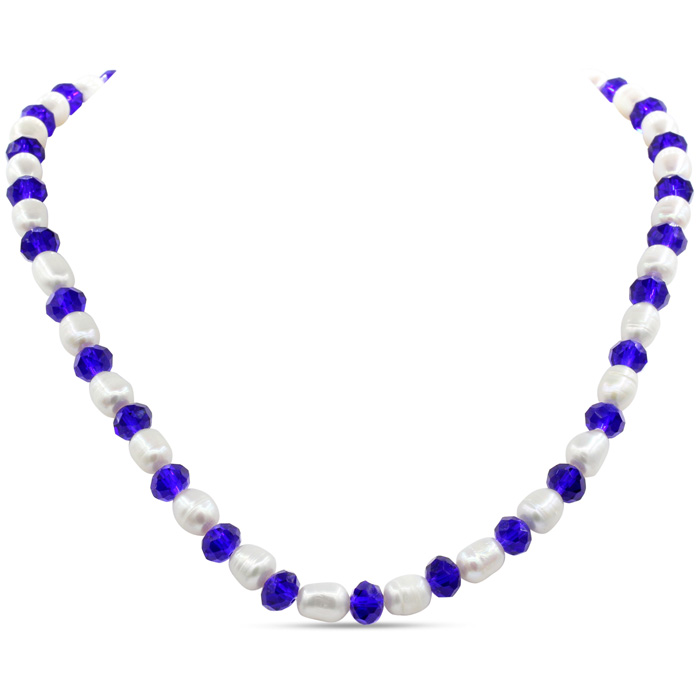 Fine Electric Blue Crystal & Giant Seed Pearl Necklace, 19 Inch Chain by SuperJeweler