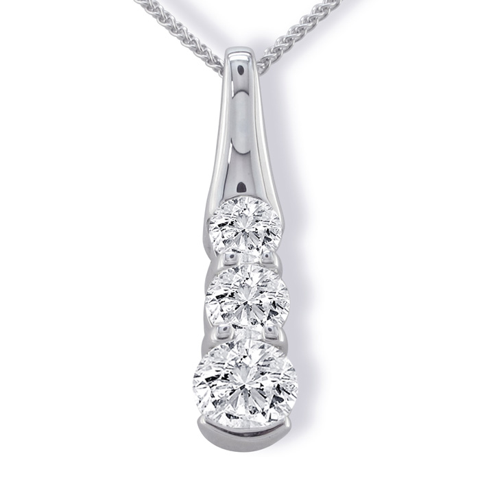 1/4 Carat Three Diamond Pendant Necklace, 14k White Gold (1.5 g), , 18 Inch Chain by SuperJeweler