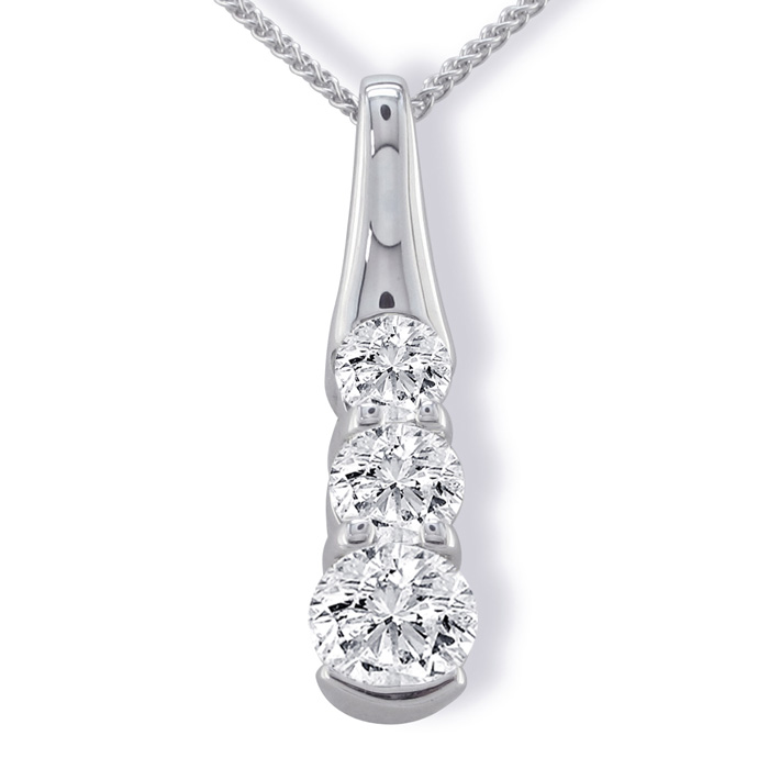 1/2 Carat Three Diamond Pendant Necklace In 14k White Gold (1.8 G), I/J, 18 Inch Chain By SuperJeweler