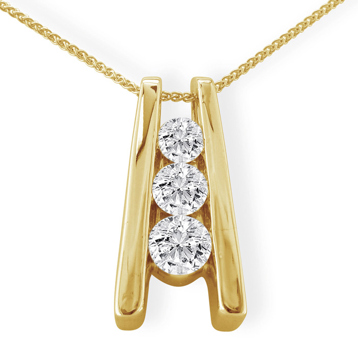 1 Carat Three Diamond Ladder Pendant Necklace in 14k Yellow Gold (3.9 g), , 18 Inch Chain by SuperJeweler