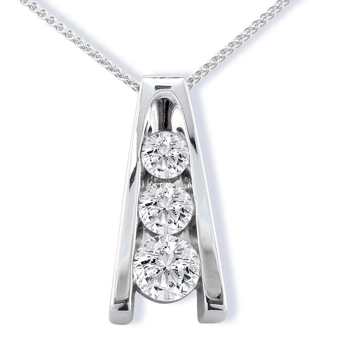 1/2 Carat Three Diamond Ladder Pendant Necklace in 14k White Gold (3.2 g), , 18 Inch Chain by SuperJeweler