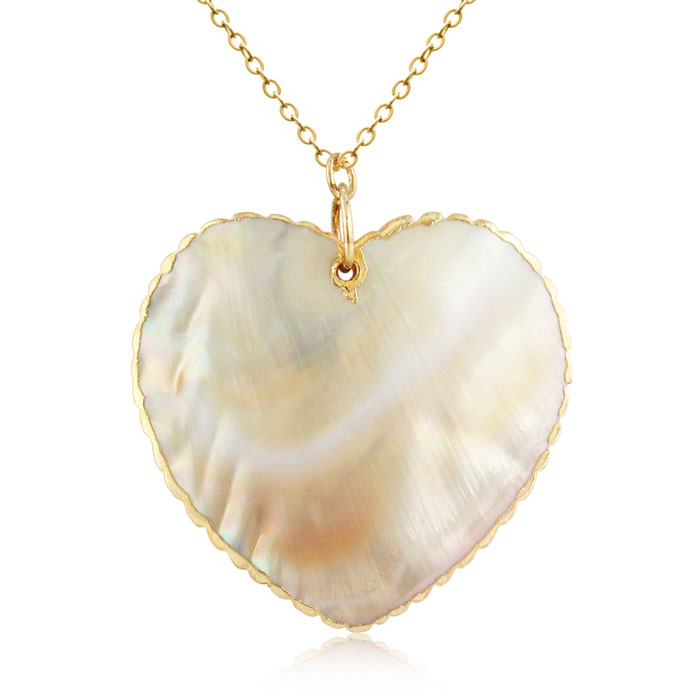 Mother Of Pearl Heart Shaped Pendant Necklace w/ 24k Yellow Gold (24k Yellow Gold) Overlay, 18 Inch Chain by SuperJeweler