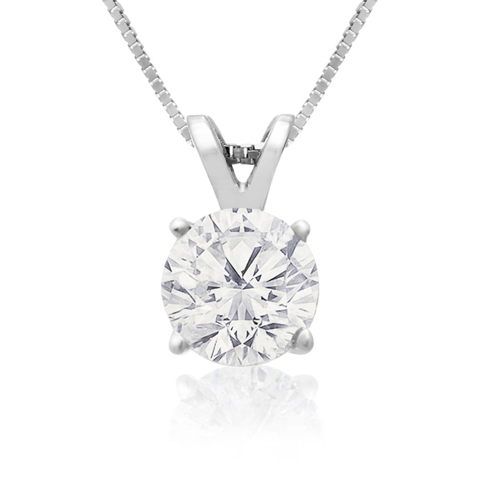 90 Point Diamond Solitaire Necklace, Almost 1 Carat in 14K White Gold (1.8 Grams), Clarity Enhanced , E/F Color, 18 Inch Chain by SuperJeweler