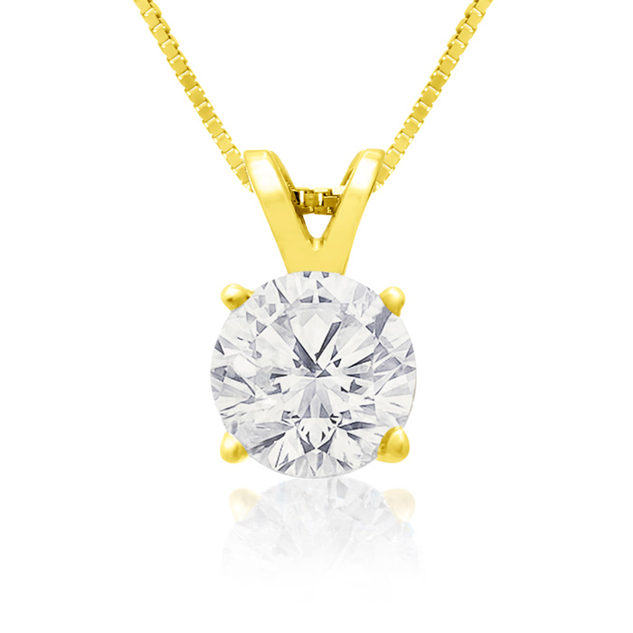 90 Point Diamond Solitaire Necklace, Almost 1 Carat in 14K Yellow Gold (1.8 Grams), Clarity Enhanced , E/F Color, 18 Inch Chain by SuperJeweler