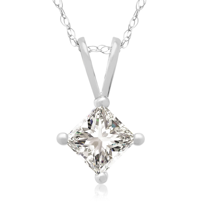 1/2 Carat Princess Cut Diamond Pendant Necklace in 14k White Gold, , 18 Inch Chain by SuperJeweler