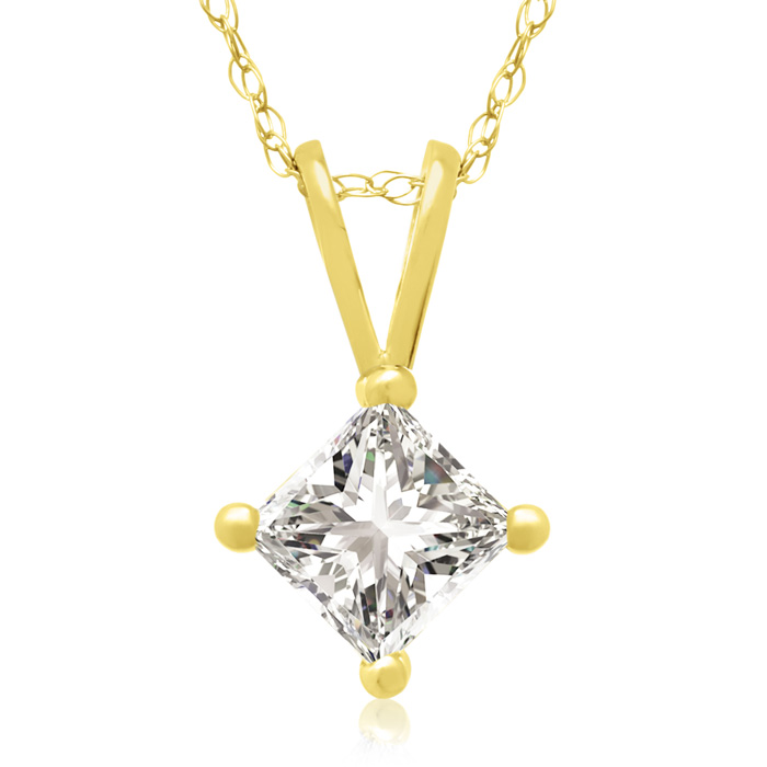 1/2 Carat 14k Yellow Gold Princess Cut Diamond Pendant Necklace, , 18 Inch Chain by SuperJeweler