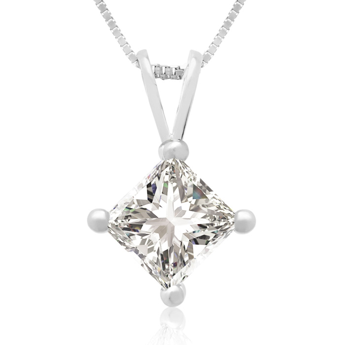 3/4 Carat 14k White Gold Princess Cut Diamond Pendant Necklace, , 18 Inch Chain by SuperJeweler