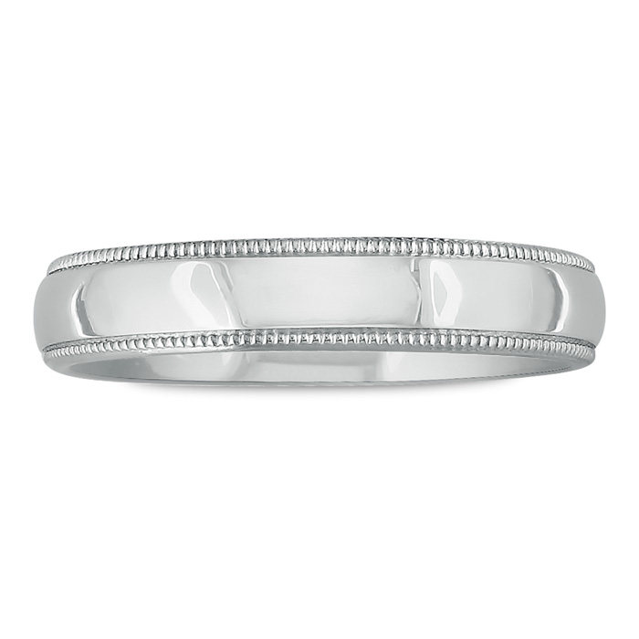 Milgrain Comfort Fit 28mm 28K White Gold Mens Wedding Band, Size 28 ...