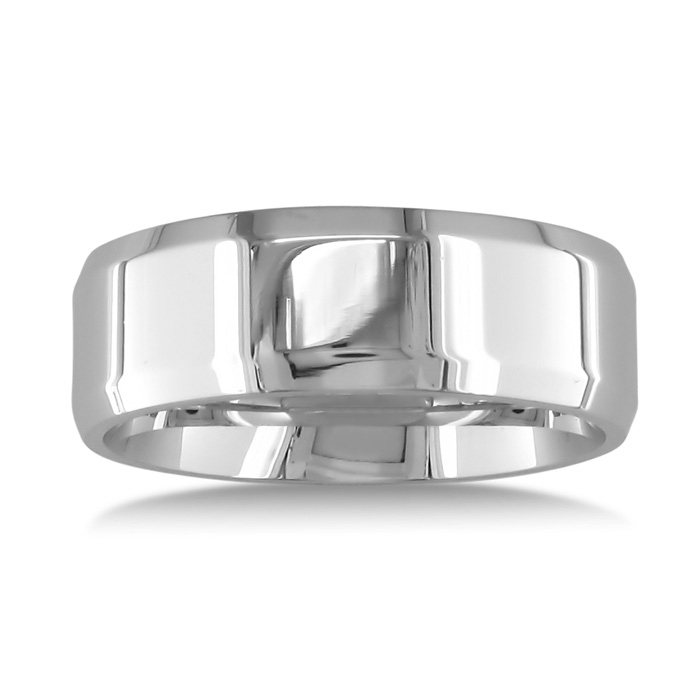 Beveled Comfort Fit 28mm 28K White Gold Mens Wedding Band, Size ...