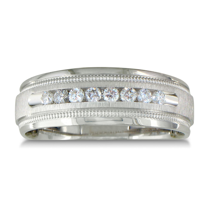 Heavy Men's Wedding Band w/ 1/4 Carat Channel Set Diamond White Golds, G/H Color by SuperJeweler