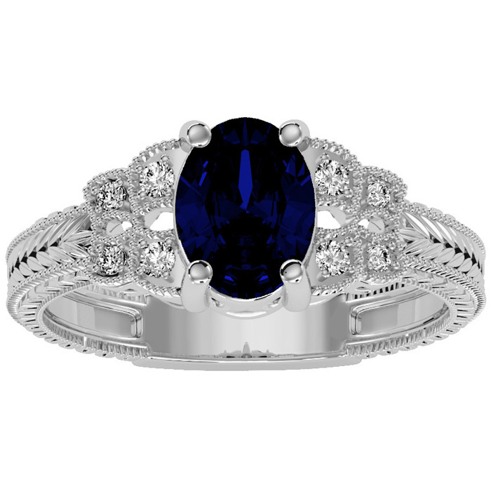 1 3/4 Carat Oval Shape Sapphire & Diamond Ring in White Gold (3.50 g),  by SuperJeweler