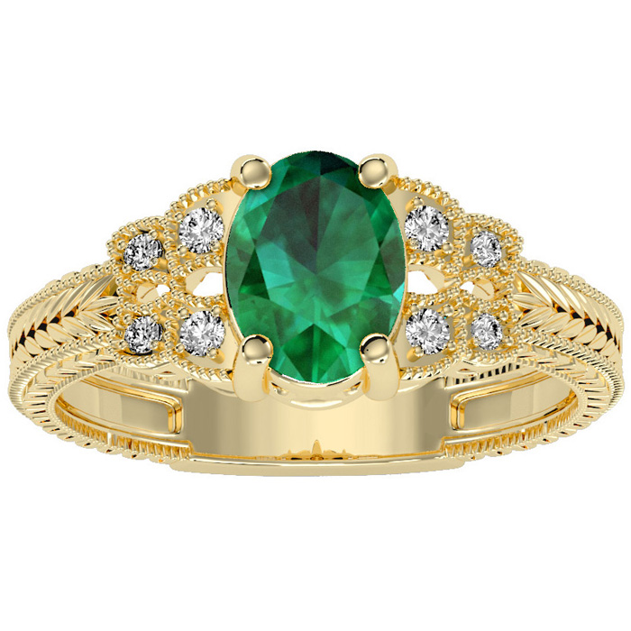 1.25 Carat Oval Shape Emerald Cut & Diamond Ring in Yellow Gold (3.50 g),  by SuperJeweler
