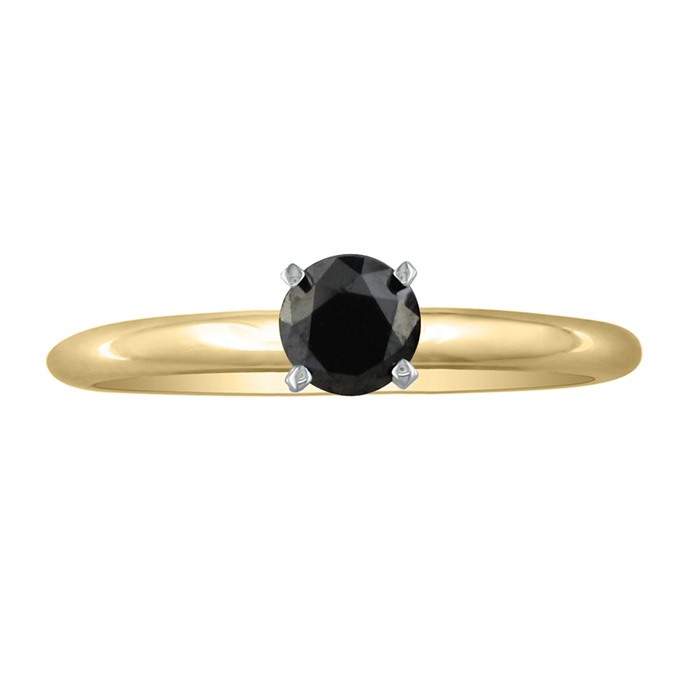 3/4 Carat Black Diamond Solitaire Ring in Yellow Gold (2.1 g) by SuperJeweler