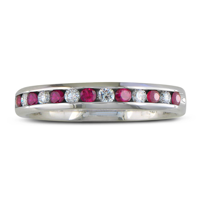1/4 Carat Ruby & Diamond Wedding Band in 14K White Gold (2.5 g) (G-H Color, SI1-SI2) by SuperJeweler