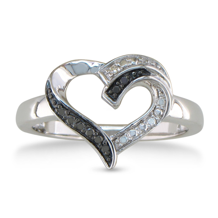 Black & White Diamond Heart Ring,  by SuperJeweler