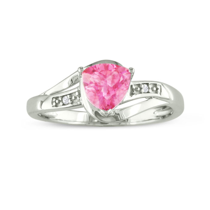 Sapphire Rings September Birthstone 3/4ct Trillion Created Pink Sapphire and Diamond Ring In Sterling Silver SuperJeweler image